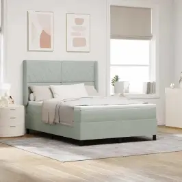 Led Box Spring Gulta Ar Matraci Gaiši Pelēka 140 X 190 Cm Samts Vidaxl