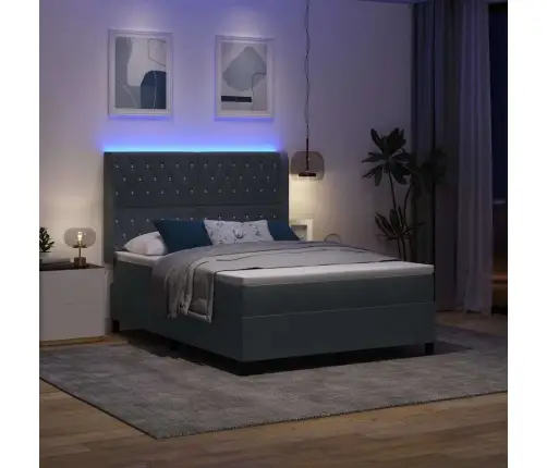 Kaste Ar Matraču Un Led Tumši Pelēka 140X190 Cm Samts Vidaxl