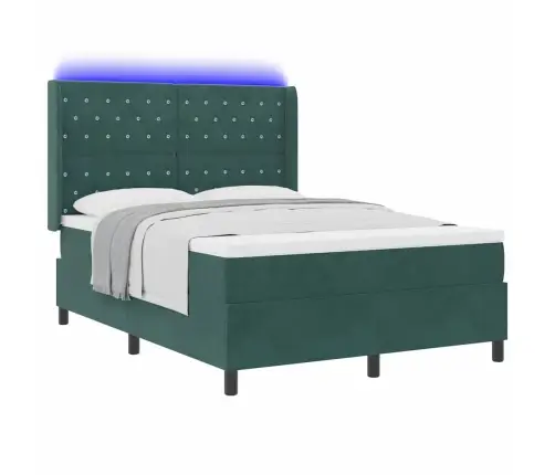 Led Box Spring Gulta Ar Matraci Tumši Zaļa 140 X 200 Cm Samts Vidaxl