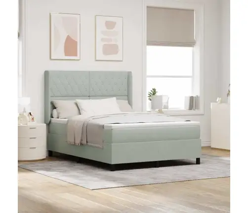 Kaste Spring Gulta Ar Matrača & Led Gaismu Gaiši Pelēks 160X200 Cm Samts Vidaxl