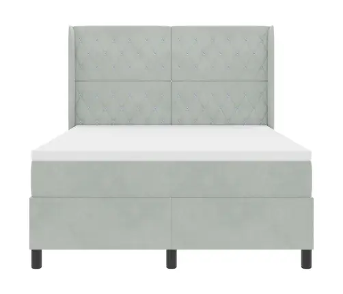 Kaste Spring Gulta Ar Matrača & Led Gaismu Gaiši Pelēks 160X200 Cm Samts Vidaxl