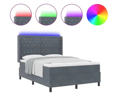 Kaste Tipa Gulta Ar Matraci Un Led Tumši Pelēka 160X200 Cm Samts Vidaxl