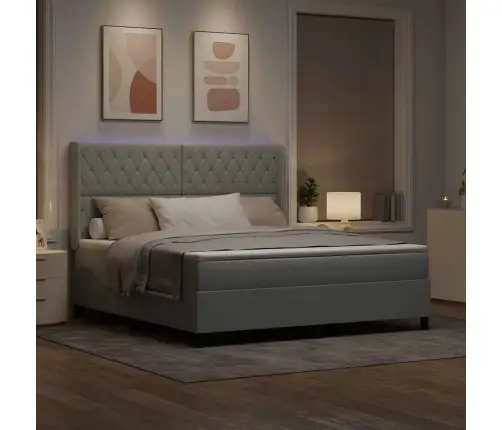 Box Spring Gulta Ar Matraci Un Led Gaismu Gaiši Pelēkā Krāsā 180X200 Cm Samts Vidaxl