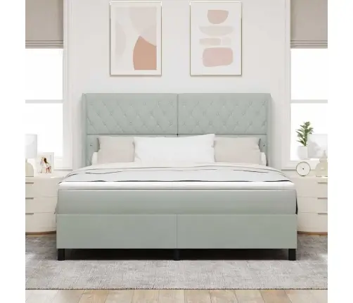 Box Spring Gulta Ar Matraci Un Led Gaismu Gaiši Pelēkā Krāsā 180X200 Cm Samts Vidaxl