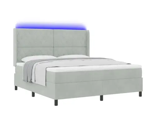 Box Spring Gulta Ar Matraci Un Led Gaismu Gaiši Pelēkā Krāsā 180X200 Cm Samts Vidaxl