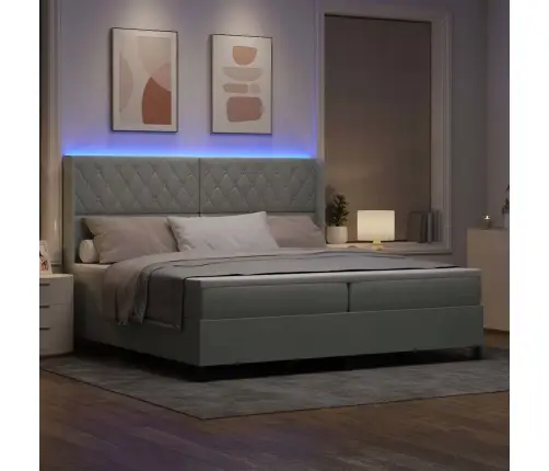 Kastīte Ar Matraču Un Led Apgaismojumu Pelēkā Krāsā 200X200 Cm No Samta Vidaxl