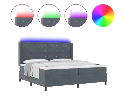 Gultas Spriegums Ar Matraci Un Led Tumši Pelēkā Krāsā 200X200 Cm Samts Vidaxl