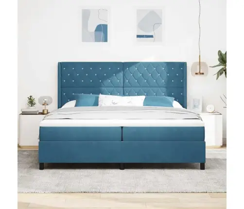 Led Kastvedru Voodi Madratsiga Peaga Sinine 200 X 200 Cm Samet