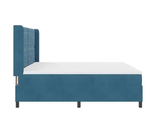 Led Kastvedru Voodi Madratsiga Peaga Sinine 200 X 200 Cm Samet