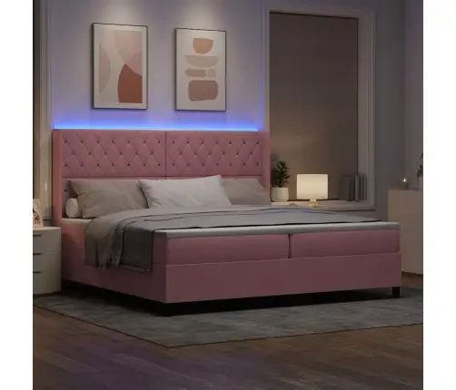 Kastītes Atsperu Gulta Ar Matraci Rozā 200 X 200 Cm Samts Vidaxl