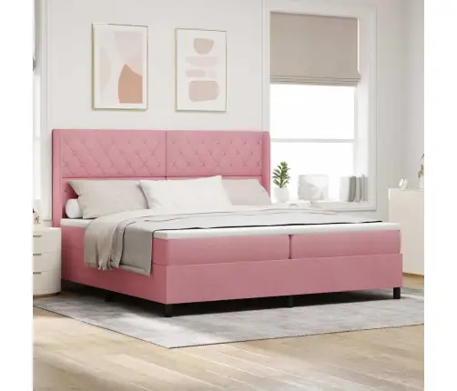 Kastītes Atsperu Gulta Ar Matraci Rozā 200 X 200 Cm Samts Vidaxl