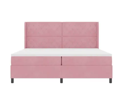 Kastītes Atsperu Gulta Ar Matraci Rozā 200 X 200 Cm Samts Vidaxl