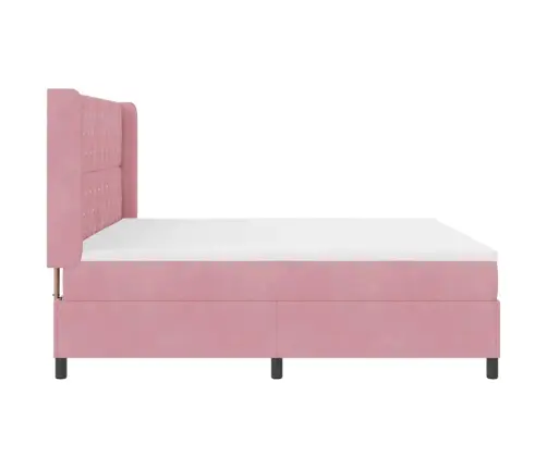 Kastītes Atsperu Gulta Ar Matraci Rozā 200 X 200 Cm Samts Vidaxl