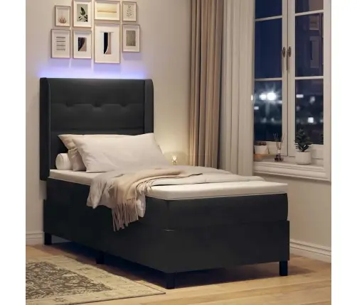 Kastītes Atsperu Gulta Ar Matraci Melna 80 X 200 Cm Samts Vidaxl