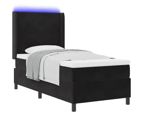 Kastītes Atsperu Gulta Ar Matraci Melna 80 X 200 Cm Samts Vidaxl