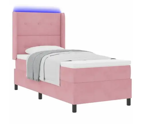 Kastītes Atsperu Gulta Ar Matraci Ar Led Rozā 90 X 190 Cm Samts Vidaxl