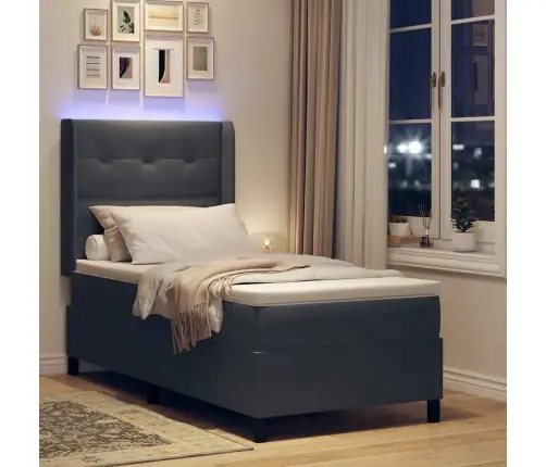 Kastītes Atsperu Gulta Ar Led Tumši Pelēks 90 X 200 Cm Samts Vidaxl