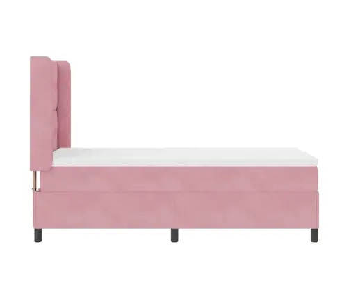 Kastītes Atsperu Gulta Ar Matraci Ar Led Rozā 90 X 200 Cm Samts Vidaxl