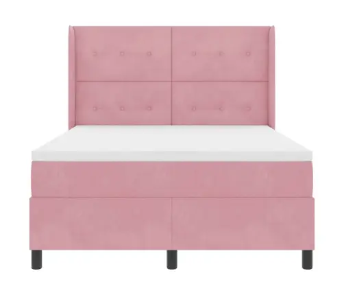 Kastītes Atsperu Gulta Ar Galvas Klāju Rozā 140 X 190 Cm Samts Vidaxl