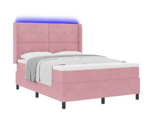 Kastītes Atsperu Gulta Ar Galvas Klāju Rozā 140 X 190 Cm Samts Vidaxl