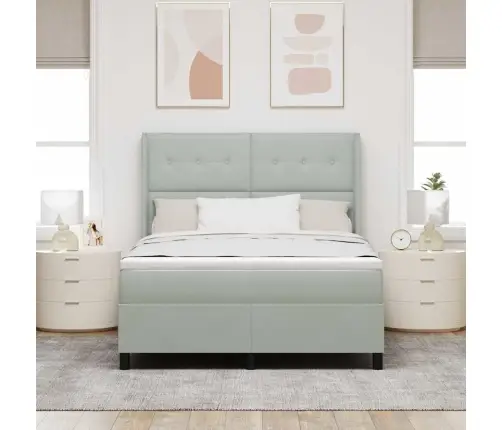 Box Spring Gulta Ar Matraču Un Led Apgaismojumu Gaiši Pelēka 160X200 Cm Samts Vidaxl