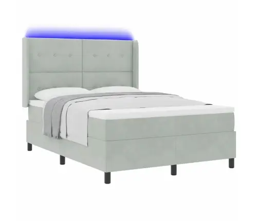 Box Spring Gulta Ar Matraču Un Led Apgaismojumu Gaiši Pelēka 160X200 Cm Samts Vidaxl