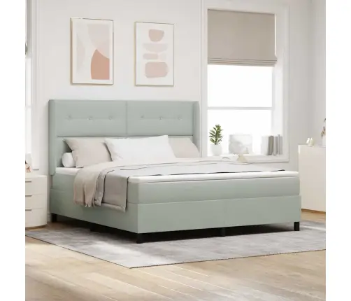 Kastītes Atsperu Gulta Ar Led Gaiši Pelēks 180 X 200 Cm Samts Vidaxl