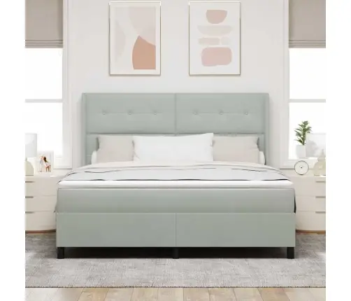 Kastītes Atsperu Gulta Ar Led Gaiši Pelēks 180 X 200 Cm Samts Vidaxl