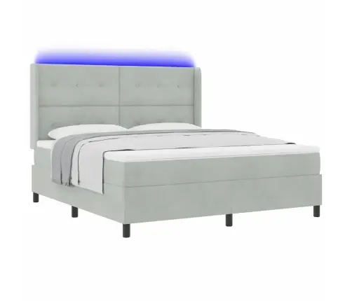 Kastītes Atsperu Gulta Ar Led Gaiši Pelēks 180 X 200 Cm Samts Vidaxl