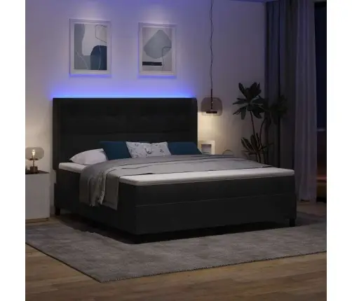 Kiemas Lova Su Čiužiniu Su Led Juoda 180 X 200 Cm Aksomas