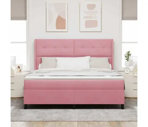 Kastītes Atsperu Gulta Ar Matraci Rozā 180 X 200 Cm Samts Vidaxl