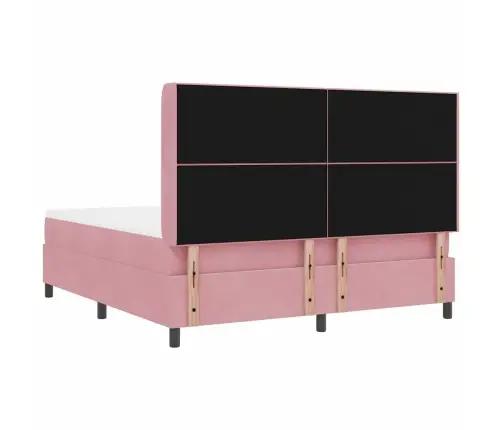 Kastītes Atsperu Gulta Ar Matraci Rozā 180 X 200 Cm Samts Vidaxl