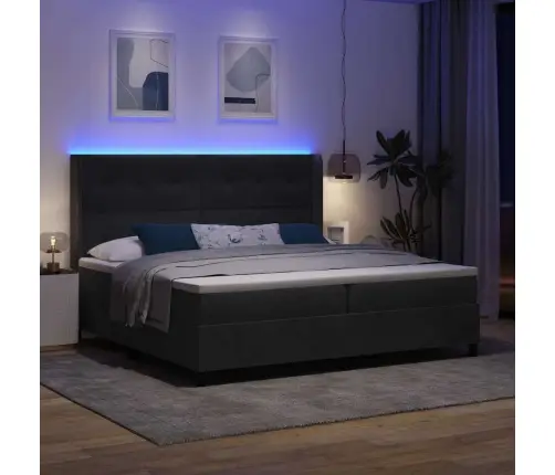 Gultas Atsperes Ar Matraci Un Led Melns 200X200 Cm Samts Vidaxl