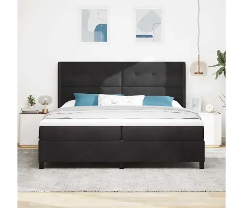 Gultas Atsperes Ar Matraci Un Led Melns 200X200 Cm Samts Vidaxl