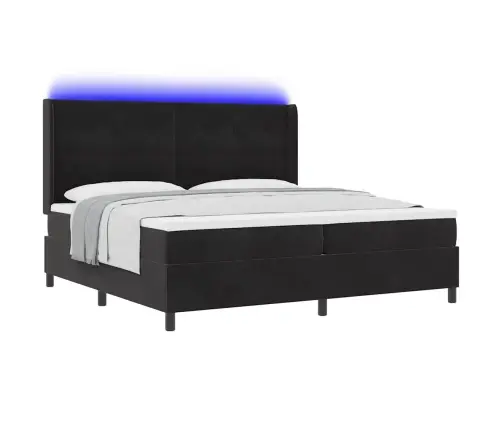 Gultas Atsperes Ar Matraci Un Led Melns 200X200 Cm Samts Vidaxl