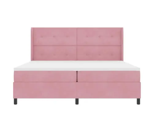 Kastītes Atsperu Gulta Ar Matraci Rozā 200 X 200 Cm Samts Vidaxl