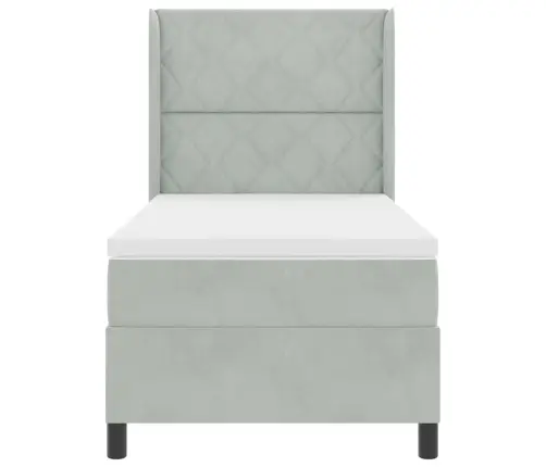 Kastīte Atsperu Gulta Ar Matraci & Led Gaismu Gaiši Pelēkā Krāsā 90X190 Cm Samts Vidaxl