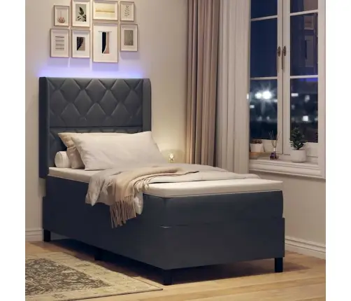 Kiemas Lova Su Čiužiniu Tamsiai Pilka 90 X 190 Cm Aksomas