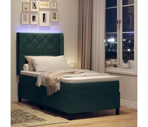 Led Box Spring Gulta Ar Matraci Tumši Zaļš 90 X 190 Cm Samts Vidaxl