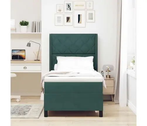 Led Box Spring Gulta Ar Matraci Tumši Zaļš 90 X 190 Cm Samts Vidaxl