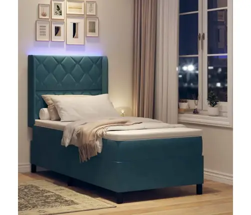 Led Box Spring Gulta Ar Matraci Zila 90 X 190 Cm Samts Vidaxl