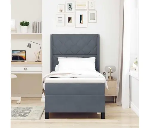 Kastītes Atsperu Gulta Ar Led Tumši Pelēks 90 X 200 Cm Samts Vidaxl