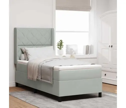 Led Box Spring Gulta Ar Matraci Gaiši Pelēka 100 X 200 Cm Samts Vidaxl