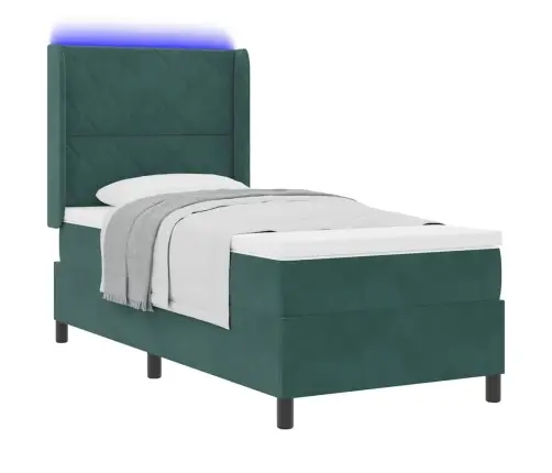 Led Box Spring Gulta Ar Matraci Tumši Zaļš 100 X 200 Cm Samts Vidaxl
