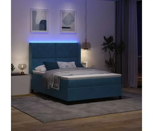 Led Box Spring Gulta Ar Matraci Manuāls Zila 140 X 190 Cm Samts Vidaxl