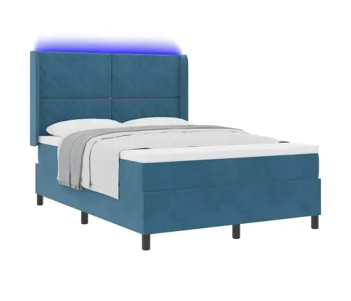 Led Box Spring Gulta Ar Matraci Manuāls Zila 140 X 190 Cm Samts Vidaxl