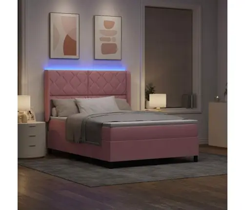 Led Dėžės Spyruoklinė Lova Su Čiužiniu Rožinė 160 X 200 Cm