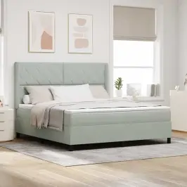 Kastītes Atsperu Gulta Ar Led Gaiši Pelēks 180 X 200 Cm Samts Vidaxl