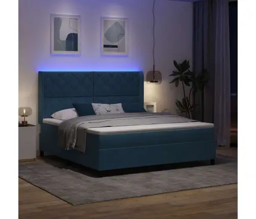Led Box Spring Gulta Ar Matraci Zila 180 X 200 Cm Samts Vidaxl