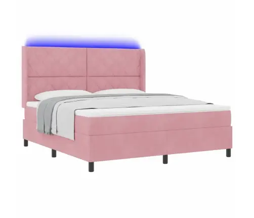 Kastītes Atsperu Gulta Ar Matraci Rozā 180 X 200 Cm Samts Vidaxl